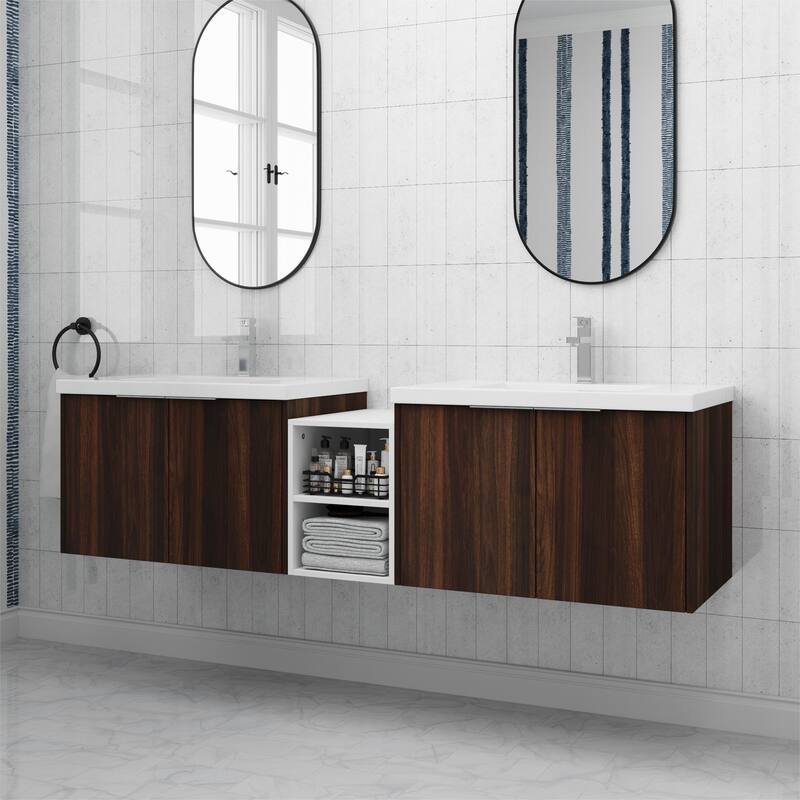 ARTCHIRLY 24/36/48/60/72/84 Inch Bathroom Vanity with Sink, Floating Bathroom Vanity with Soft Close Door and Shelf