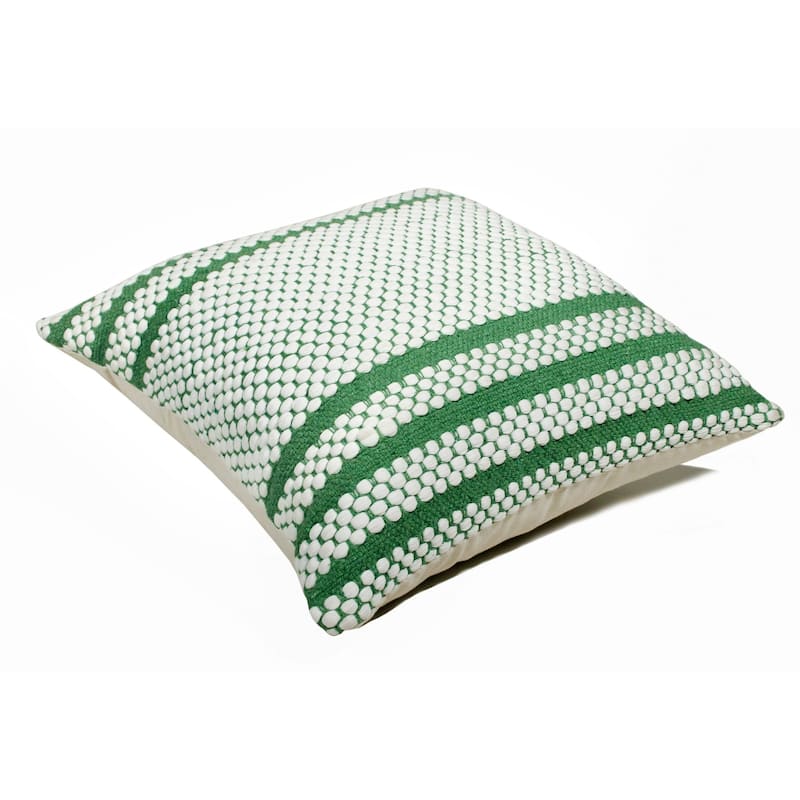 20" Green and White Striped Square Throw Pillow