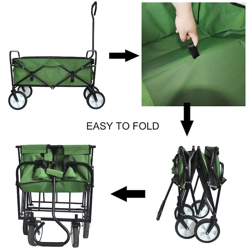 Folding Wagon Garden Shopping Beach Cart ,Grass Green