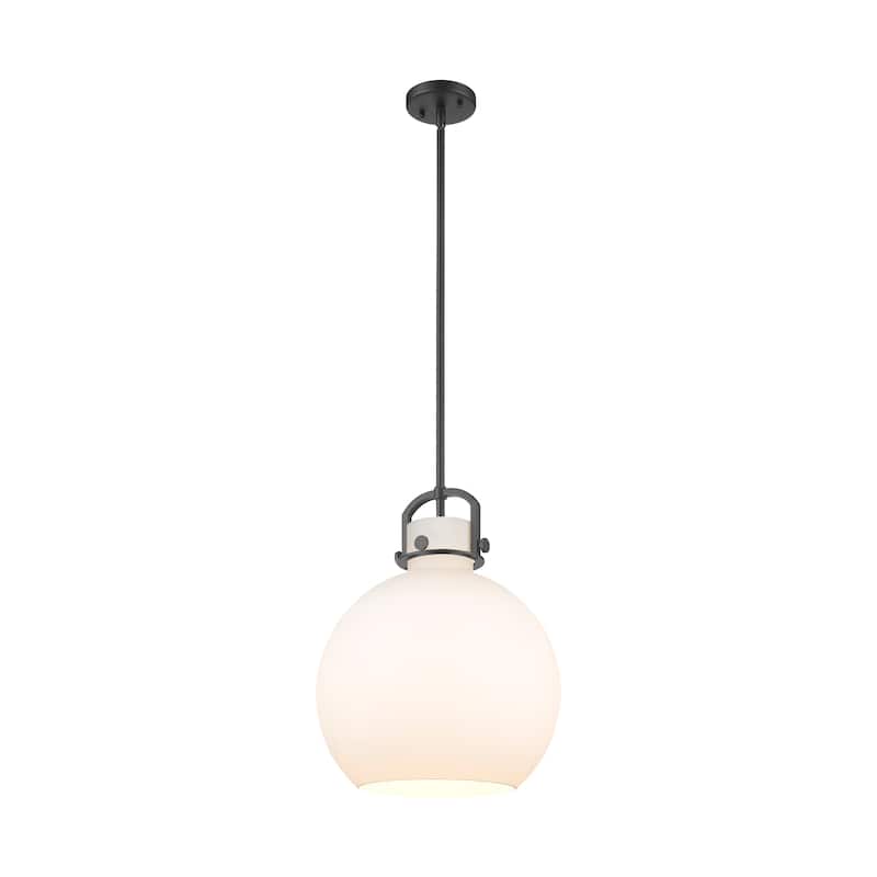 Innovations Lighting Newton Sphere - 1 Light 14" Stem Hung Pendant - Matte White/Matte Black