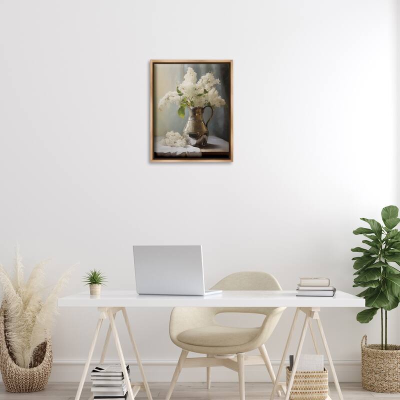Stupell White Lilacs Still Life Framed Floater Canvas Wall Art Design By Arlington Prints