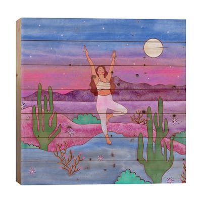 Yoga In The Desert IV Print On Wood by Olivia Bürki - Multi-Color