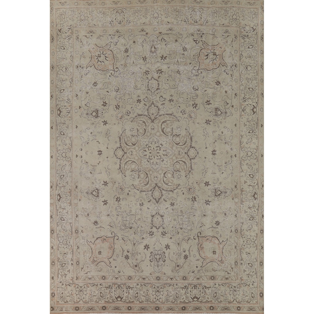 Distressed Muted Tabriz Vintage Persian Area Rug Handmade Wool Carpet - 9'4" x 12'5"