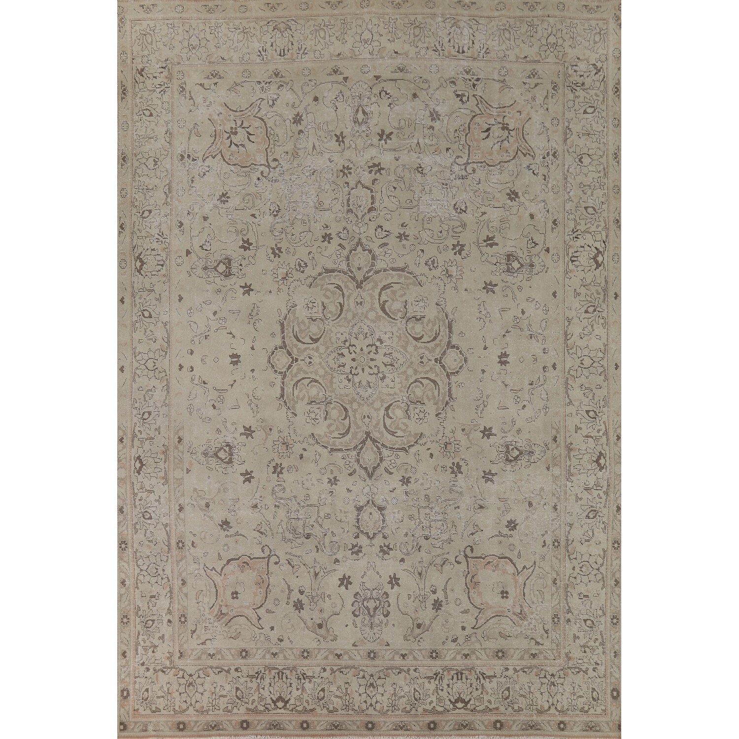 Distressed Muted Tabriz Vintage Persian Area Rug Handmade Wool Carpet - 9'4" x 12'5"