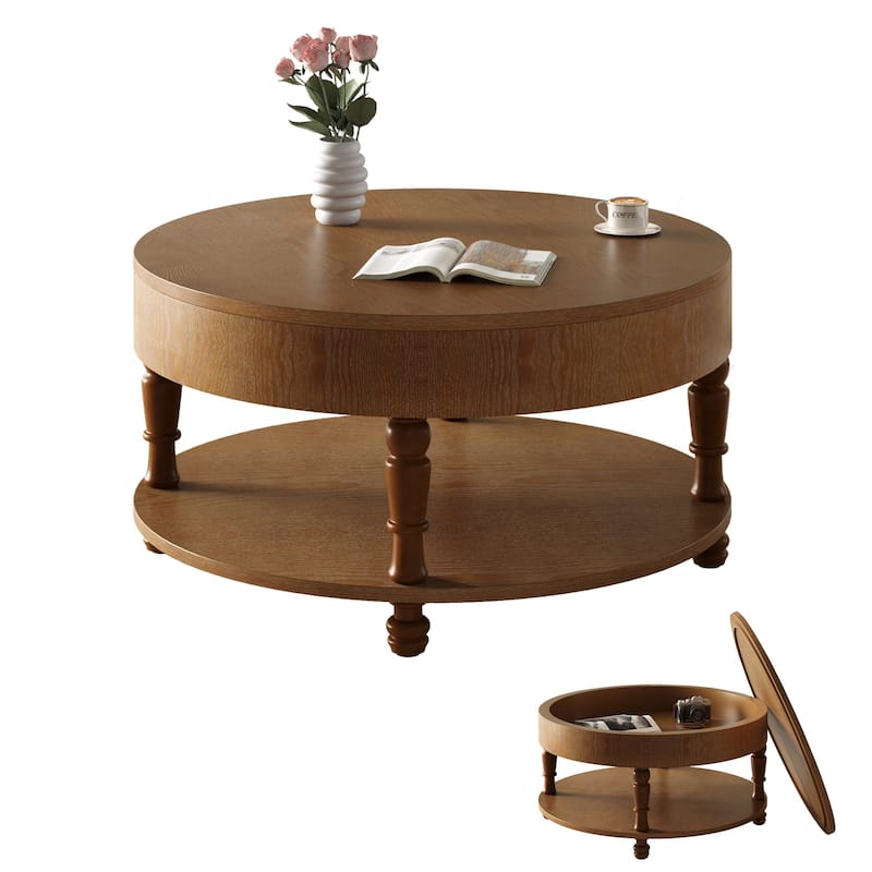 31.5" Modern Round Flip-top Coffee Table with Hidden Compartment
