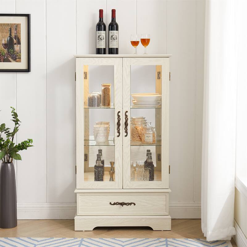 Curio Display Cabinet with Adjustable Glass Shelves - White