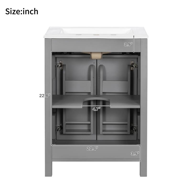 Modern 48" Bathroom Vanity with Ceramic Sink, Soft-Close Doors, Flip Drawer, Double-Layer Door Shelves, Elegant Storage Solution