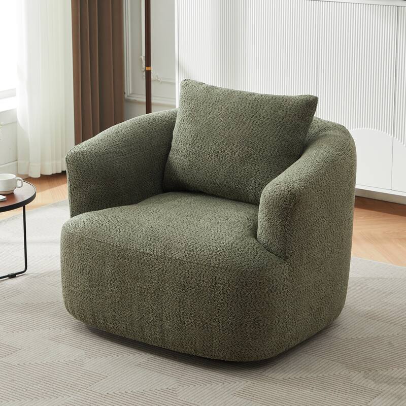 Swivel Chair with Throw Pillow & Spring Seat