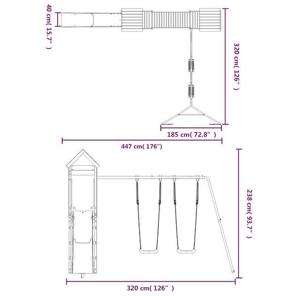 dimension image slide 2 of 4, vidaXL Swing Set Outdoor Backyard Wooden Playground Equipment for Kids Age 3-8