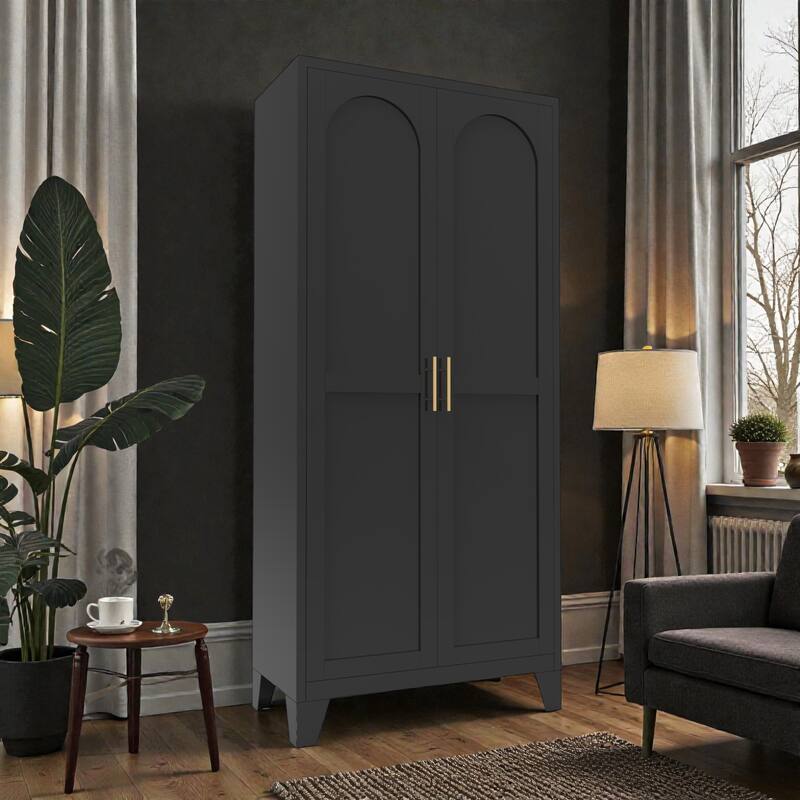 71'' Metal Storage Cabinet with Shapely Doors, Adjustable Shelves, Tall Steel Organizer for Bedroom, Living Room or Kitchen