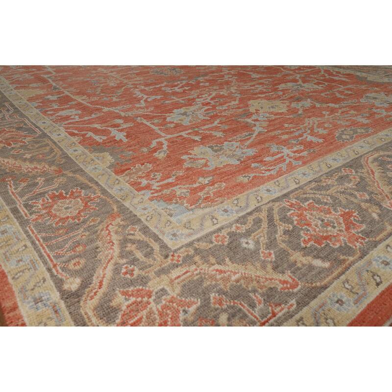 Hand Knotted Oriental 100% Wool Carpet Transitional All-Over Oranges & Rust Oushak Area Rug - 12' 7'' X 9' 0''