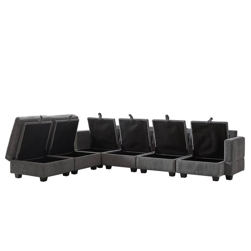 Dark Gray Sectionals Sofa with Storage Ottomans Chaise and Pillows