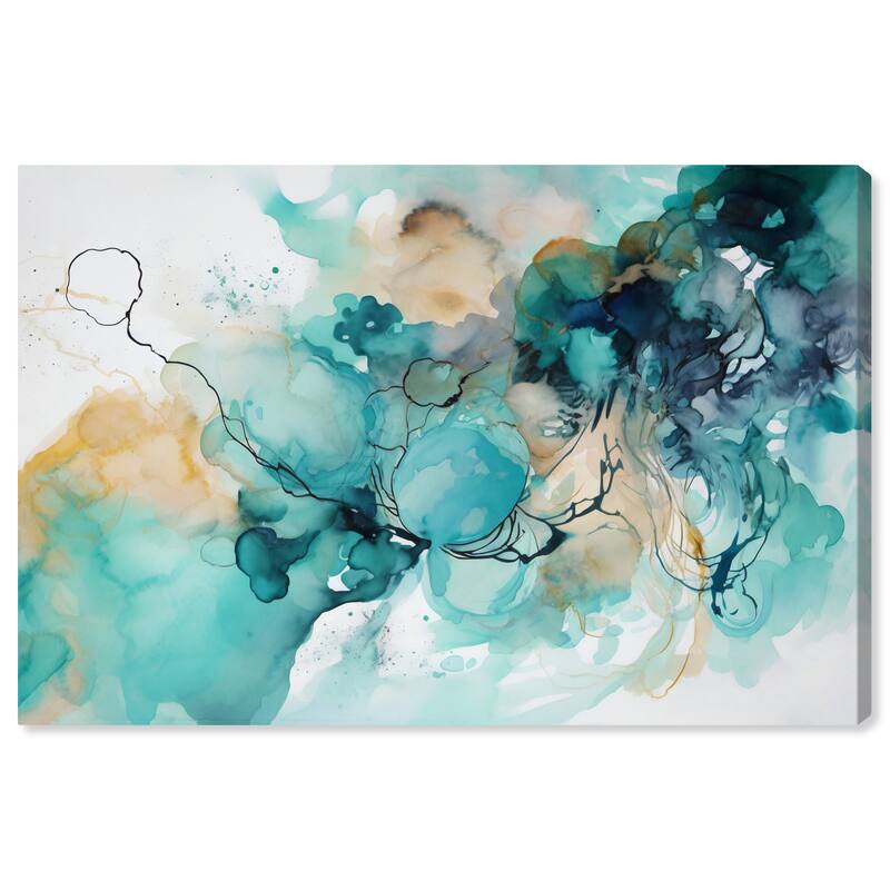 Wynwood Studio Canvas Abstract Teal Water Spreading Blue and Teal Nautical & Coastal Wall Art Canvas Print