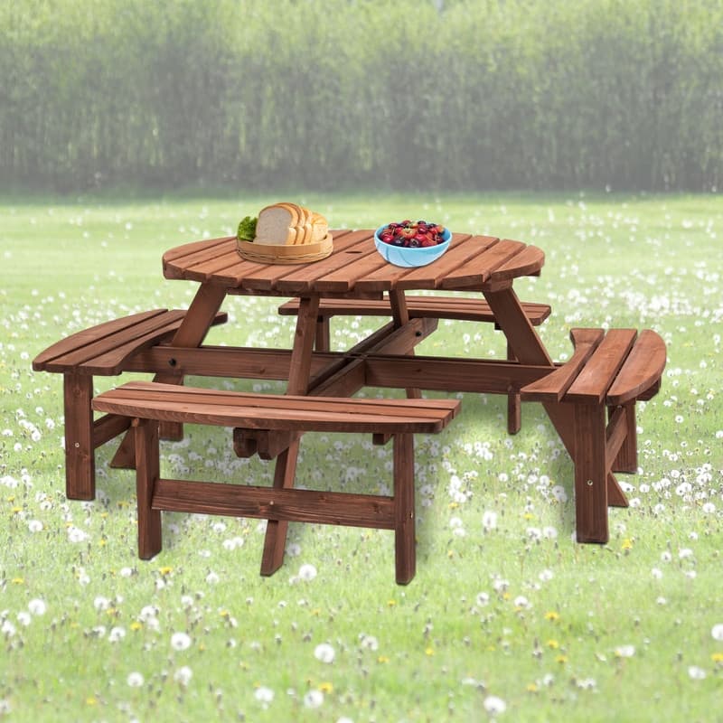 arge 8-Person Outdoor Picnic Table With 4 Built-In Benches – Heavy-Duty 2220lb Capacity Wooden Dining Set For Camping & Gardens