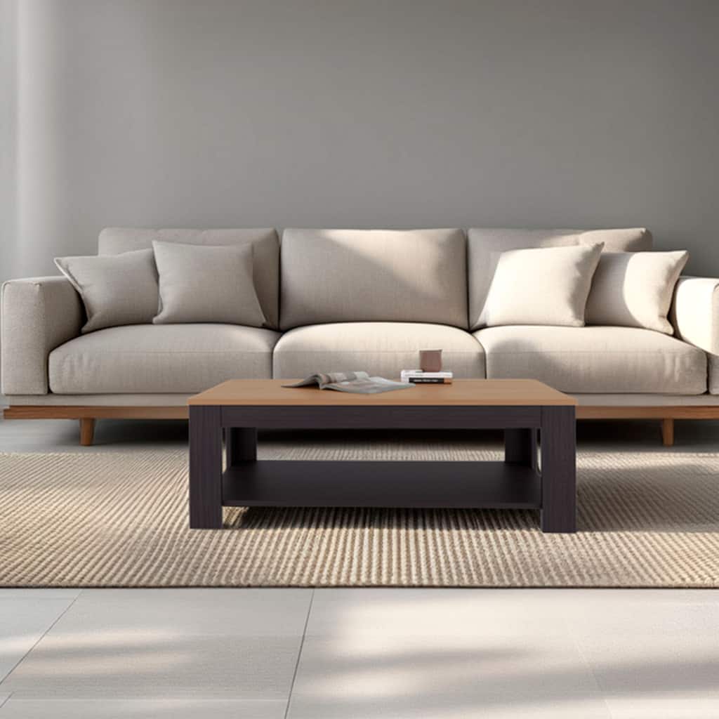 Modern Coffee Table with Shelf Two Tone Finish Compact Living Room Design