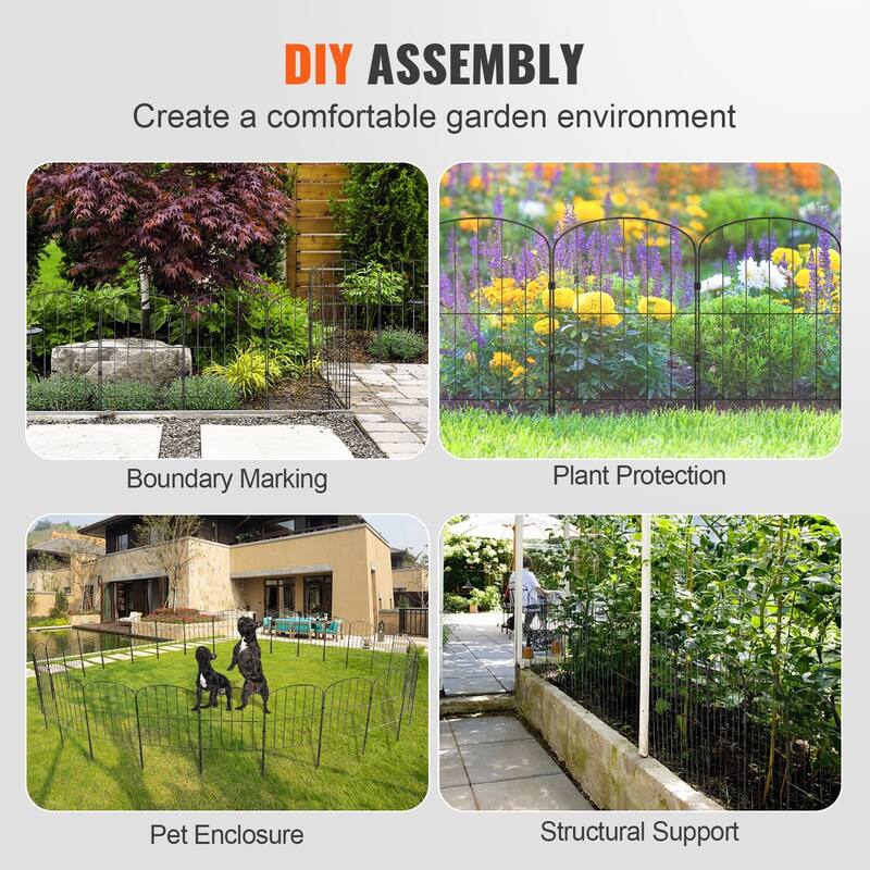 Black Metal Animal Barrier and Decorative Garden Fencing with Spike Space Ideal for Outdoor Use - 24 x 13 inch