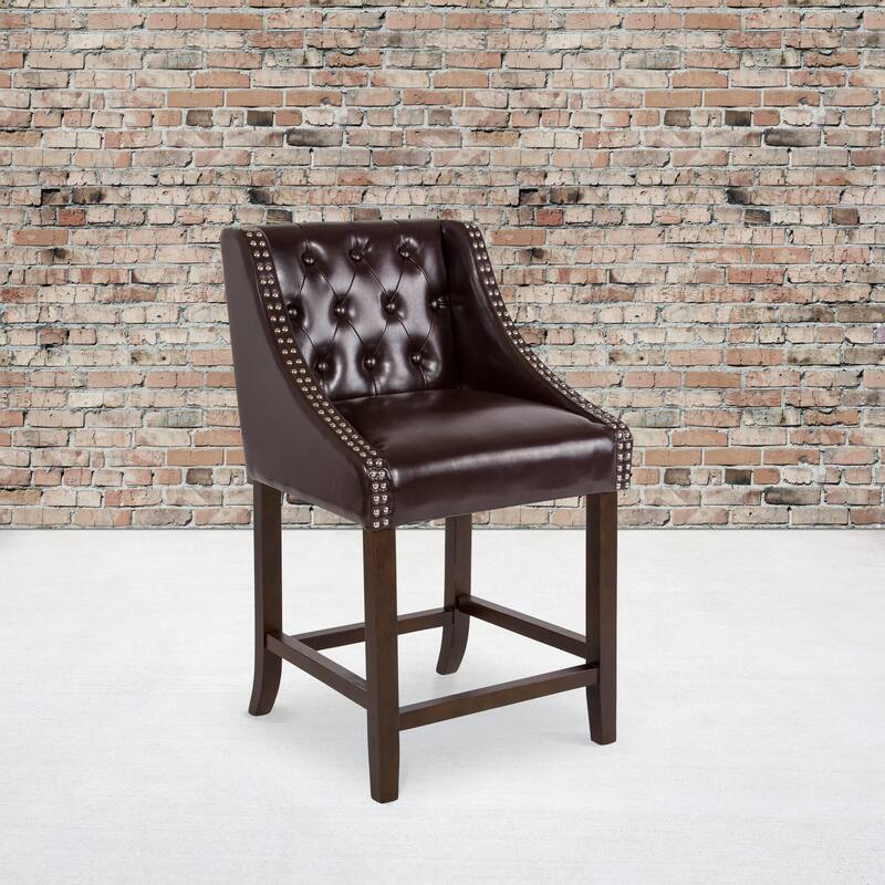 Transitional Tufted Upholstered/Walnut Finish Counter Stool (Set of 2)