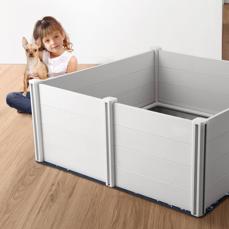 White PVC Plastic Dog Whelping Box with Rails Pee Pad Ideal for Indoor Dogs and Puppies