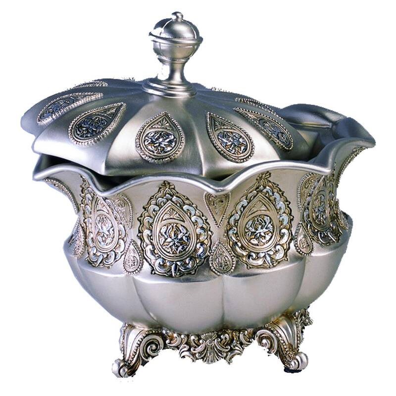 9" Gold And Silver Resin Abstract Scroll Jewelry Box With Lacquer and High-Gloss Finishes