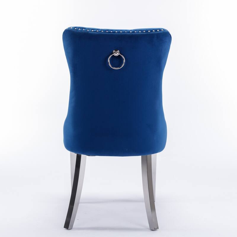 Set of 2 Contemporary High-End Tufted Upholstered Dining Chair with Nailhead & Stainless Steel Legs