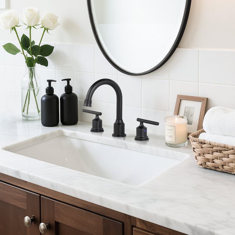 WOWOW 8 in. Widespread Double-Handle Bathroom Faucet with Drain Kit