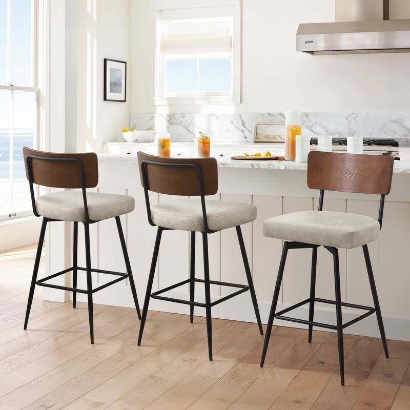 26"/ 29" Faux Leather Swivel Counter/ Bar Stools Set of 2/3 - Set of 3 - Griege - Bar Height