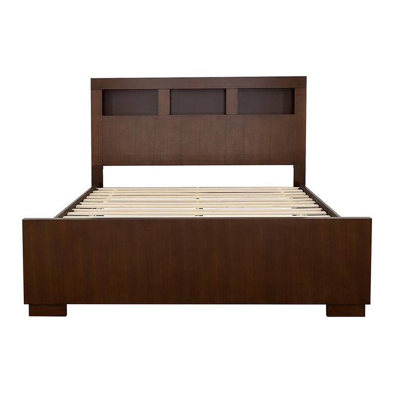 Queen Size Wood Bookcase Bed with Storage Headboard and No Box Spring Required