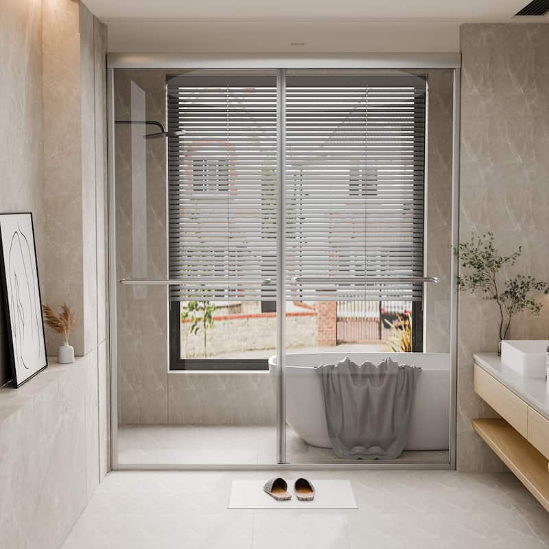 45''/54''W x 70'' H Glass Double Sliding Shower Door in Black/Chrome - 48x70 - Chrome