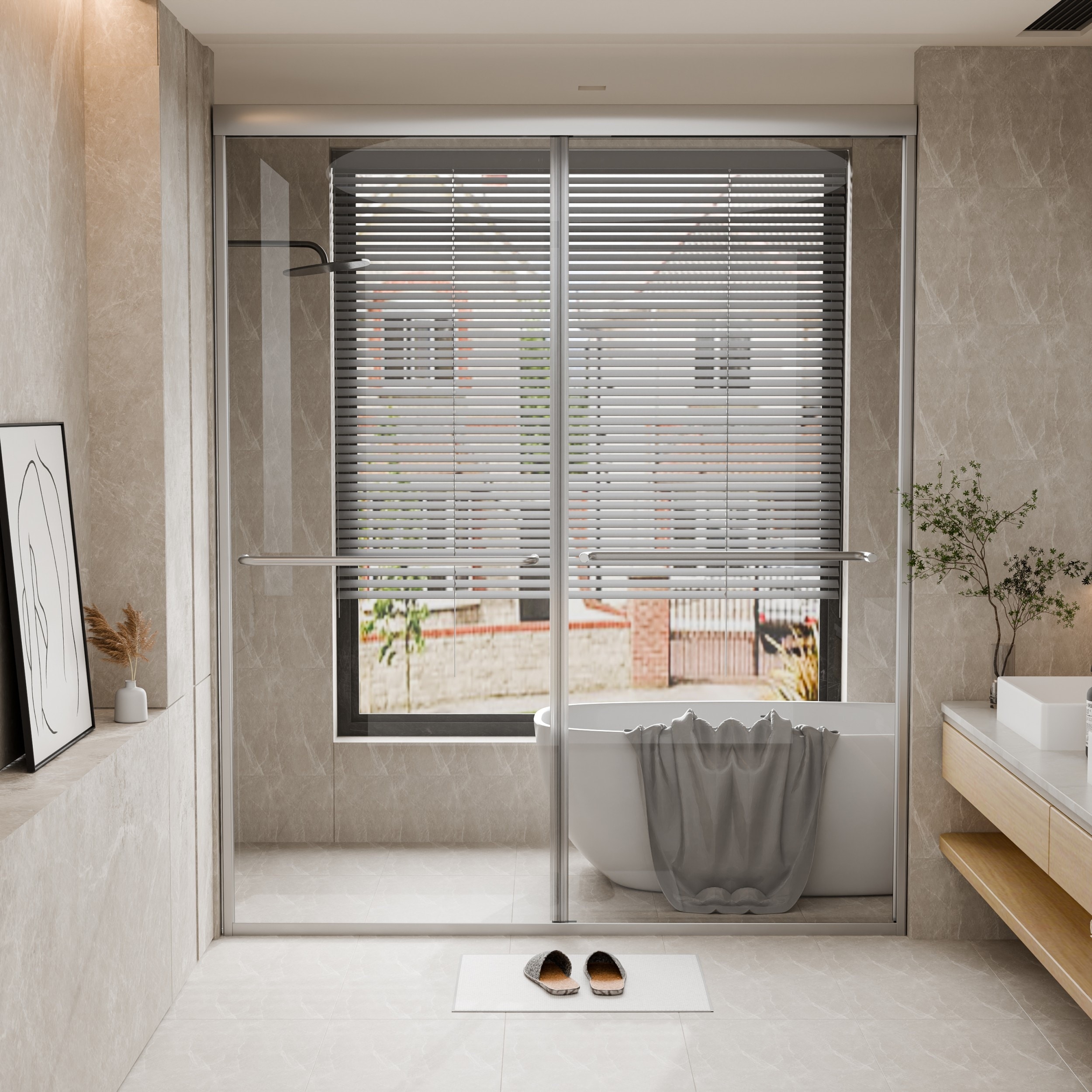 Modland 45''/54''W x 70'' H Glass Double Sliding Shower Door in Black/Chrome