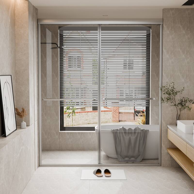 Modland 45''/54''W x 70'' H Glass Double Sliding Shower Door in Black/Chrome - 48x70 - Chrome