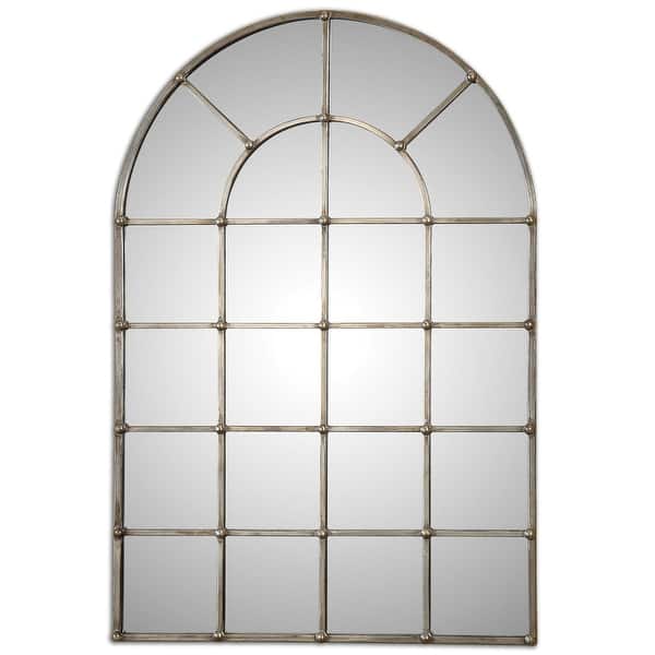 slide 2 of 2, Uttermost Barwell Arched Window Pane Farmhouse Mirror Oxidized Silver
