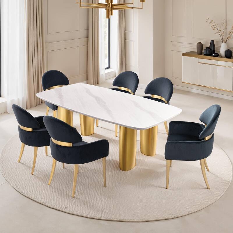 Contemporary Gold Black Finish 7Pc Dining Set Table and Side Chairs