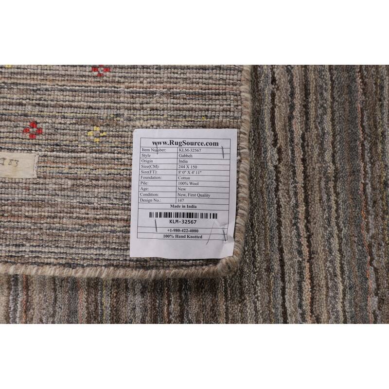 Earth Tone Striped Gabbeh Indian Area Rug Hand-Knotted Wool Carpet - 4'11" X 8'0"