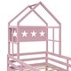 preview thumbnail 24 of 28, Kids Platform Bed House Bed Twin Size Wood Frame with House Roof Headboard, Safety Guardrail, Large Drawer, Star Pattern
