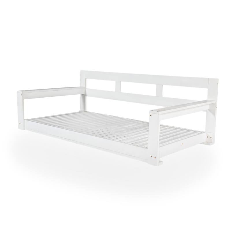 Wooden Twin Size Porch Swing Daybed, Outdoor Porch Swing Bench Chair Hanging Chair with 4 Hanging Ropes