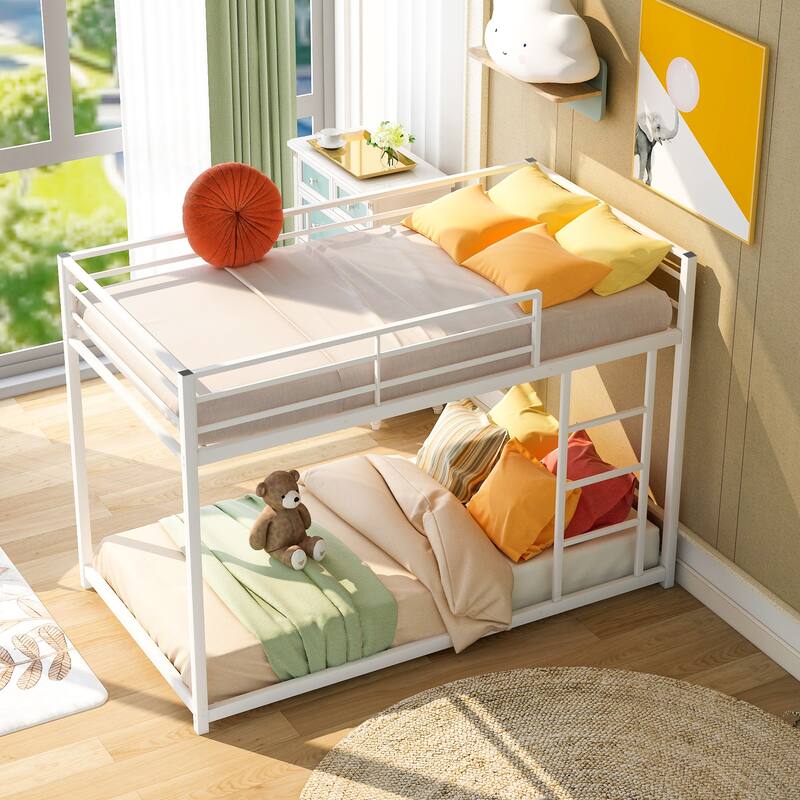 Metal Bunk Bed, Low Bunk Bed with Ladder