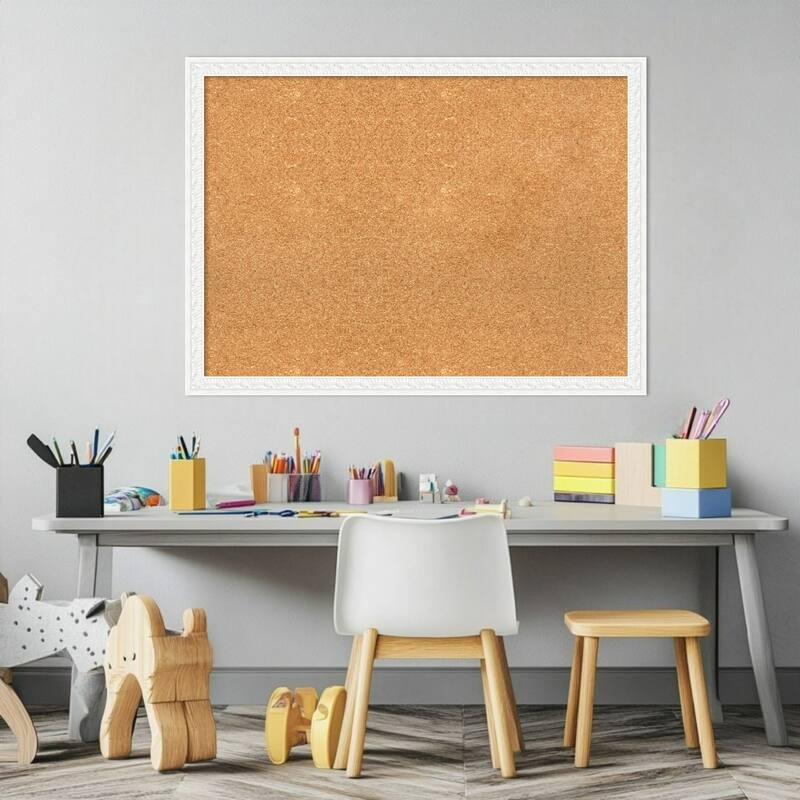 Bethany White Wood Framed Cork Board - Bulletin Board, Organization Board, Pin Board