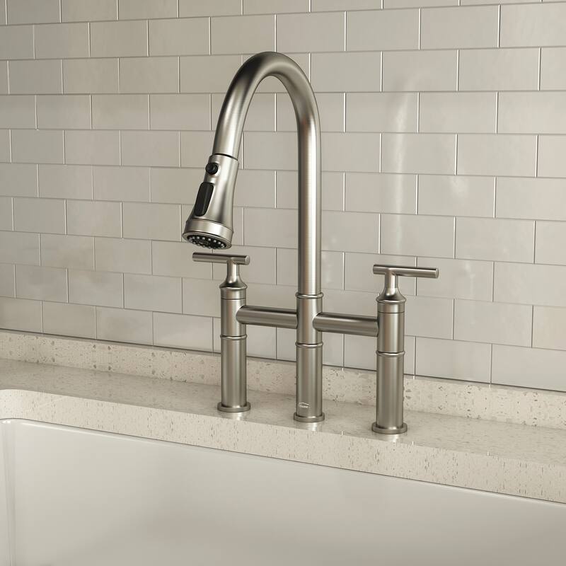 Clihome 3-Function Stainless PullDown Kitchen Heritage Bridge Faucet