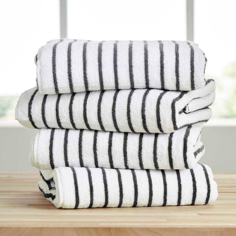 Becky Cameron Ultra Soft Plush Cotton Cabana Towels - 4 Pack - Gray