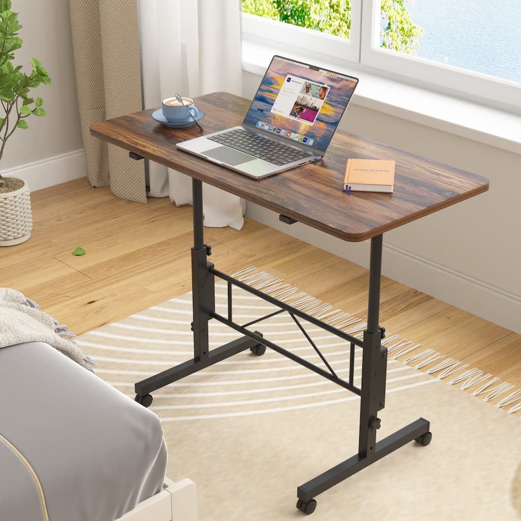 31.5"x16" Adjustable Height Table with Wheels 28.7"-40" Range Mobile Workstation Craft Desk Waterproof Scratch-Resistant Top