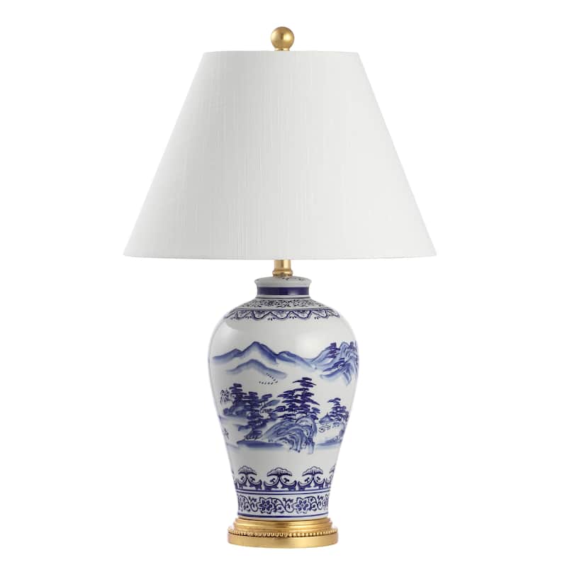Reed 26.5" Ceramic/Iron Traditional Cottage LED Table Lamp, Blue by JONATHAN Y