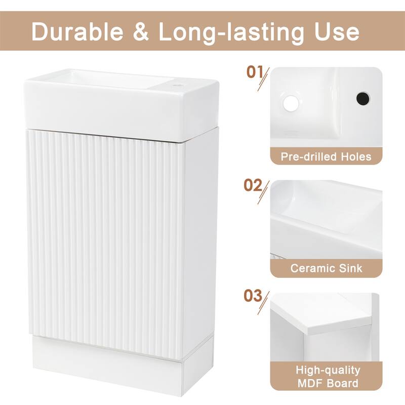 18.6" Bathroom Small Vanity Cabinet with Ceramic Sink, 2-Tier Shelf