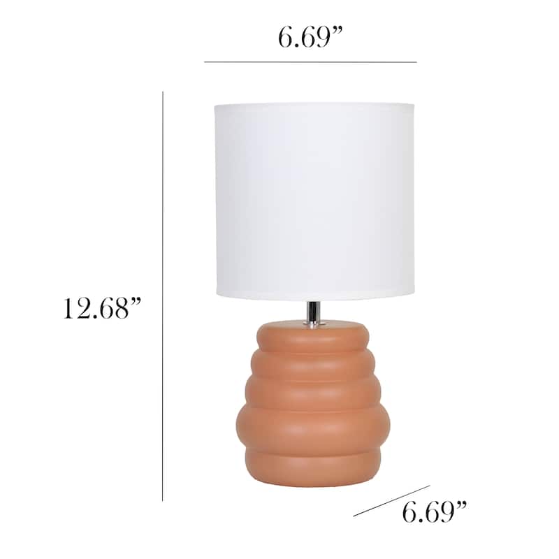 Stacked Ceramic Mini Table Lamp with Fabric Drum Shade Modern Sculptural Accent Lighting Compact Design