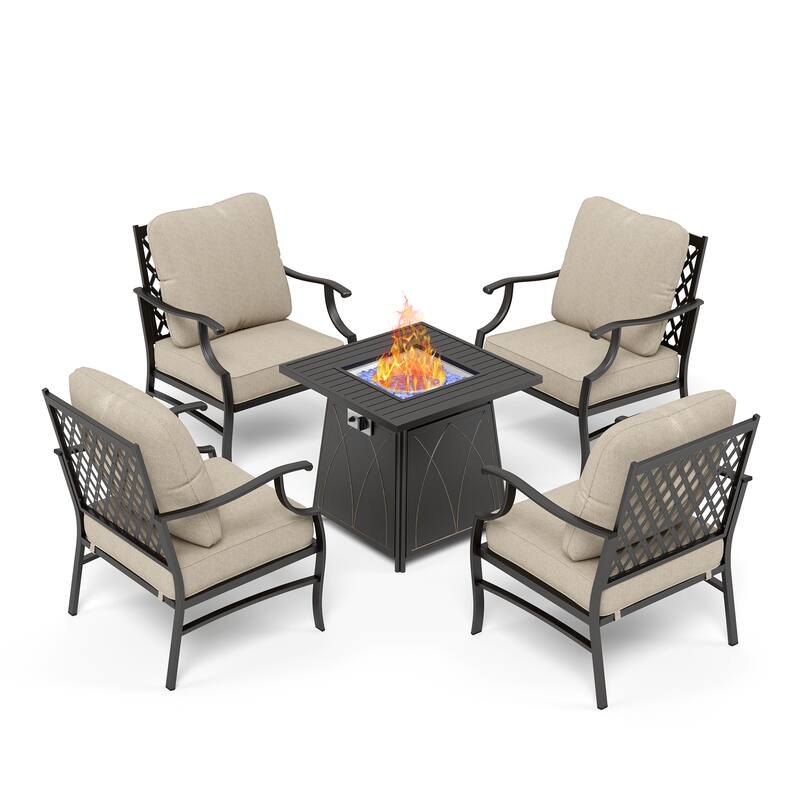 MAISON ARTS 5-Piece Patio Conversation Set with 28'' Gas Fire Pit Table