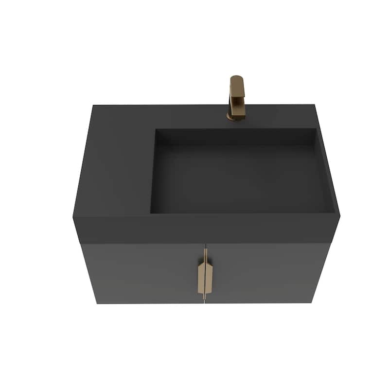 Amazon 30" Wall Mounted Bathroom Right Basin Vanity Set w/ Black Top