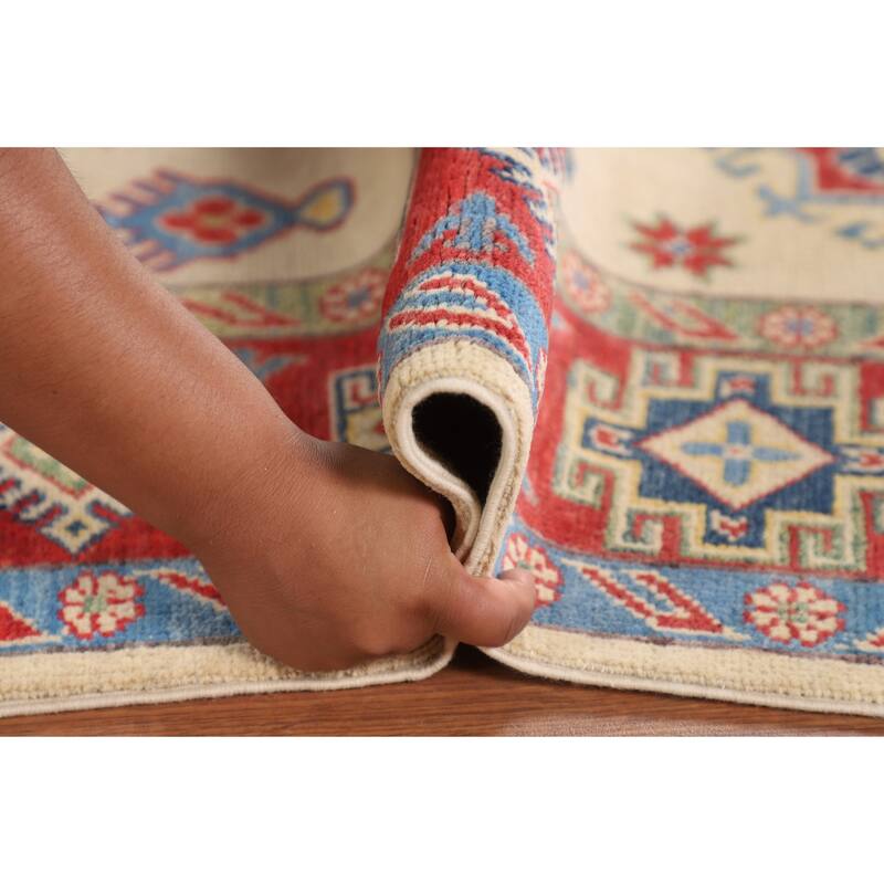 Oriental Beige Kazak Rug Hand-Knotted Wool Carpet - 5'6" x 7'8"