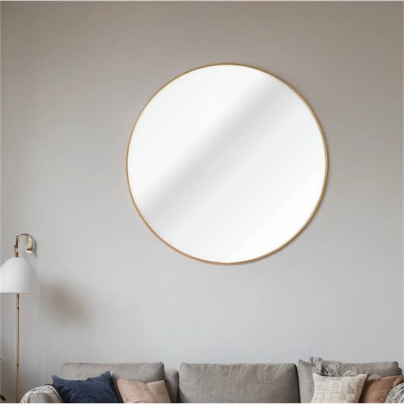 42" Metal Framed Round Mirror with Shatterproof Film and Hooks