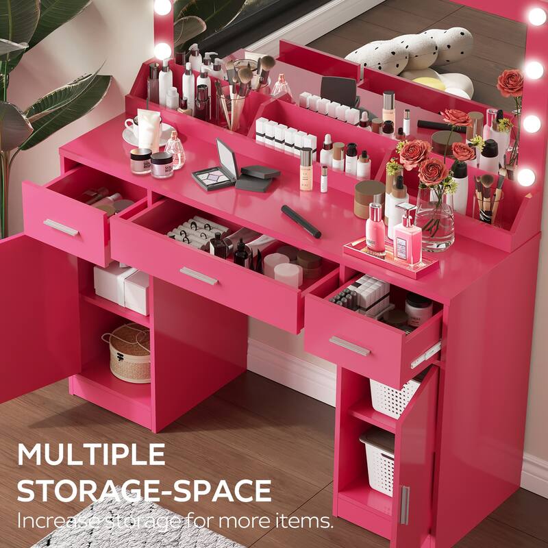 Modern Makeup Vanity with Mirror,3 Drawers & 2 Vertical Cabinets