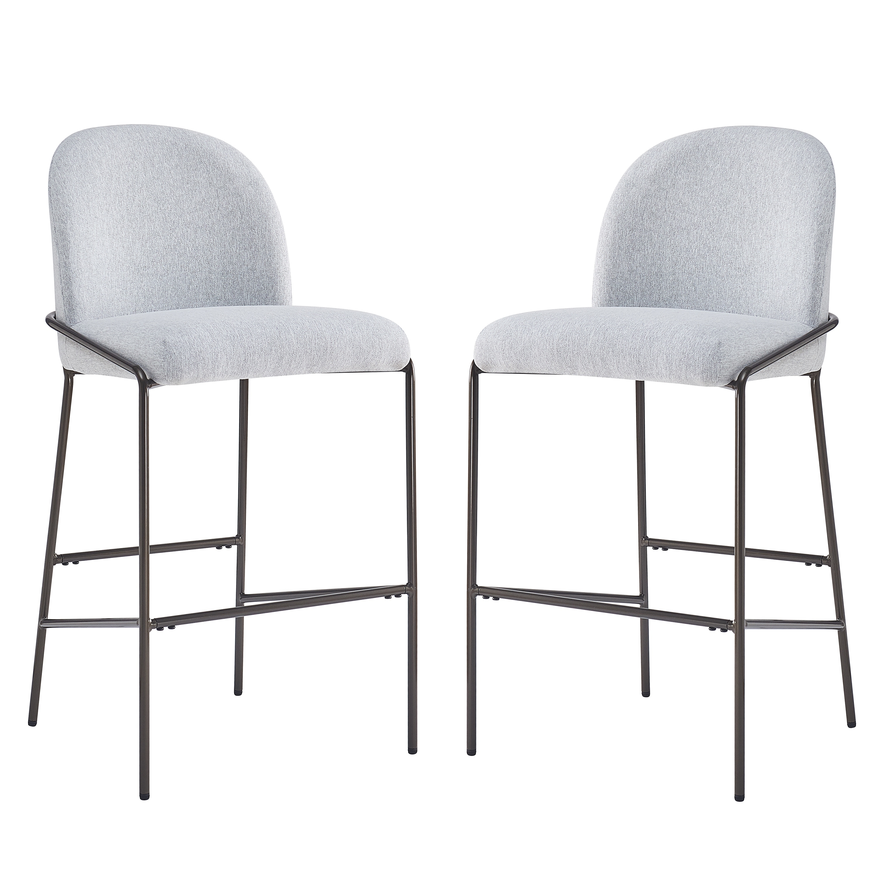 Fabric Upholstered Bar Stools Set of 2, Kitchen Island Chairs with Curved Backrest, Breakfast Bar Chairs with Metal Footrest