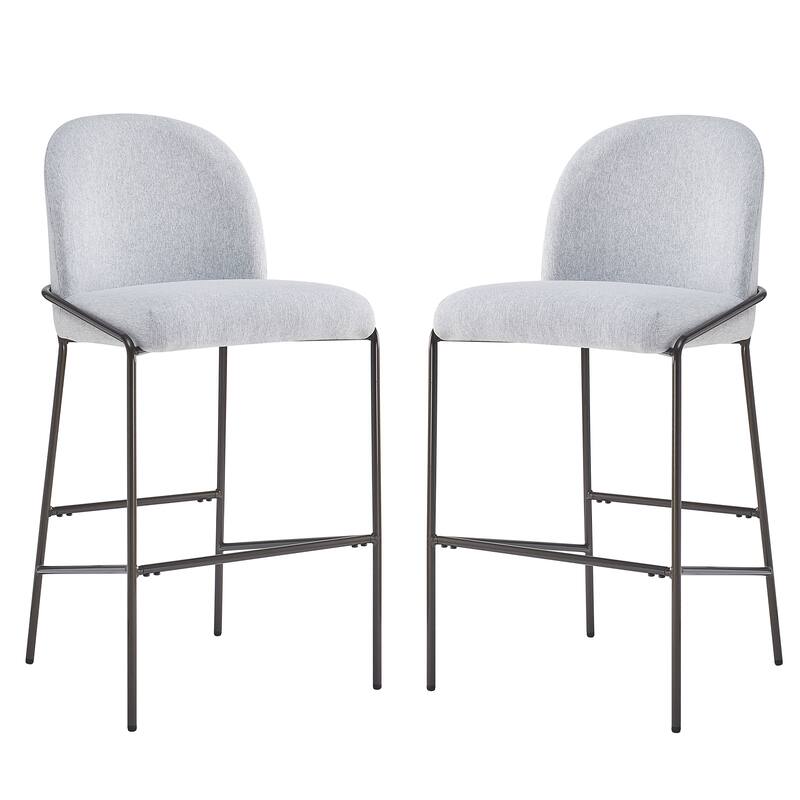 Indoor Metal Upholstered Barstool, Antique Bronze Finish Frame with Fabric, Set of 2